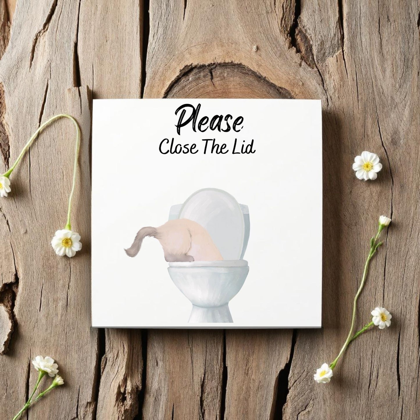 Cream Cat Bathroom Sign Ceramic Tile - MerikaArt