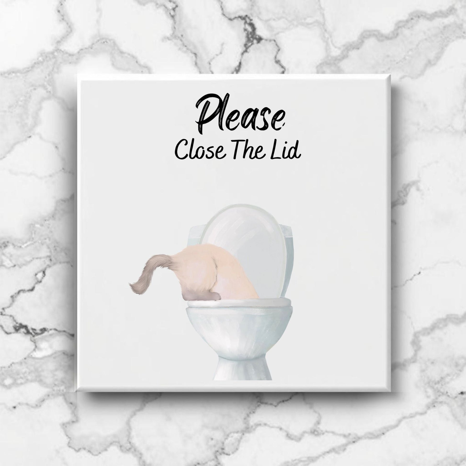 Cream Cat Bathroom Sign Ceramic Tile - MerikaArt