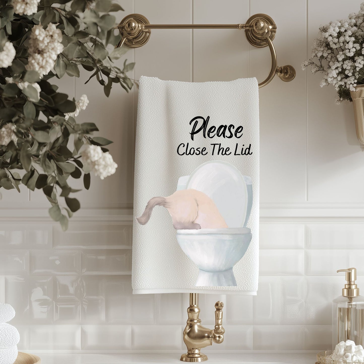 Cream Cat Bathroom Towel - MerikaArt