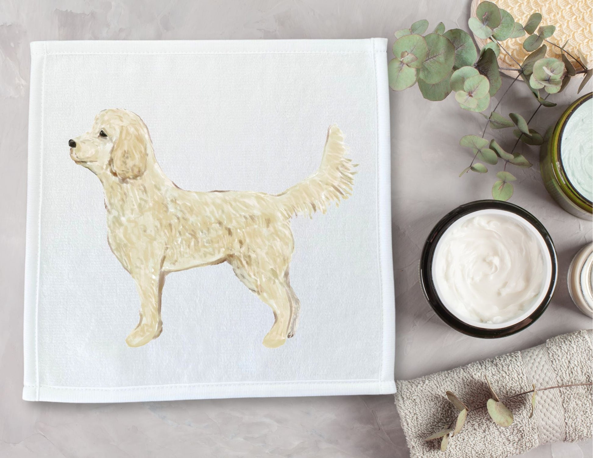 Cream Doodle Dog Washcloth - MerikaArt