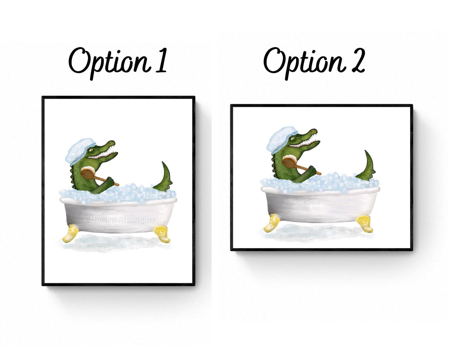 Crocodile In Tub Print, Bathing Alligator Print, Boys Bathroom Art, Funny Florida Bathroom Painting, Kids Bathroom Art, Crocodile Lover Gift - MerikaArt