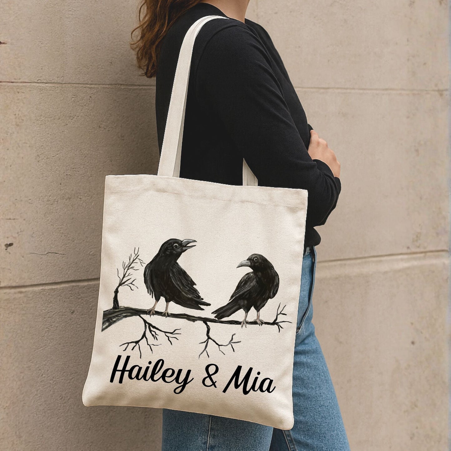 Crow Pair Canvas Tote Bag - MerikaArt