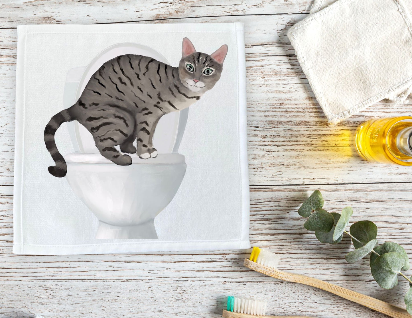 Curious Cat Toilet Washcloth – A Humorous Home Accessory - MerikaArt