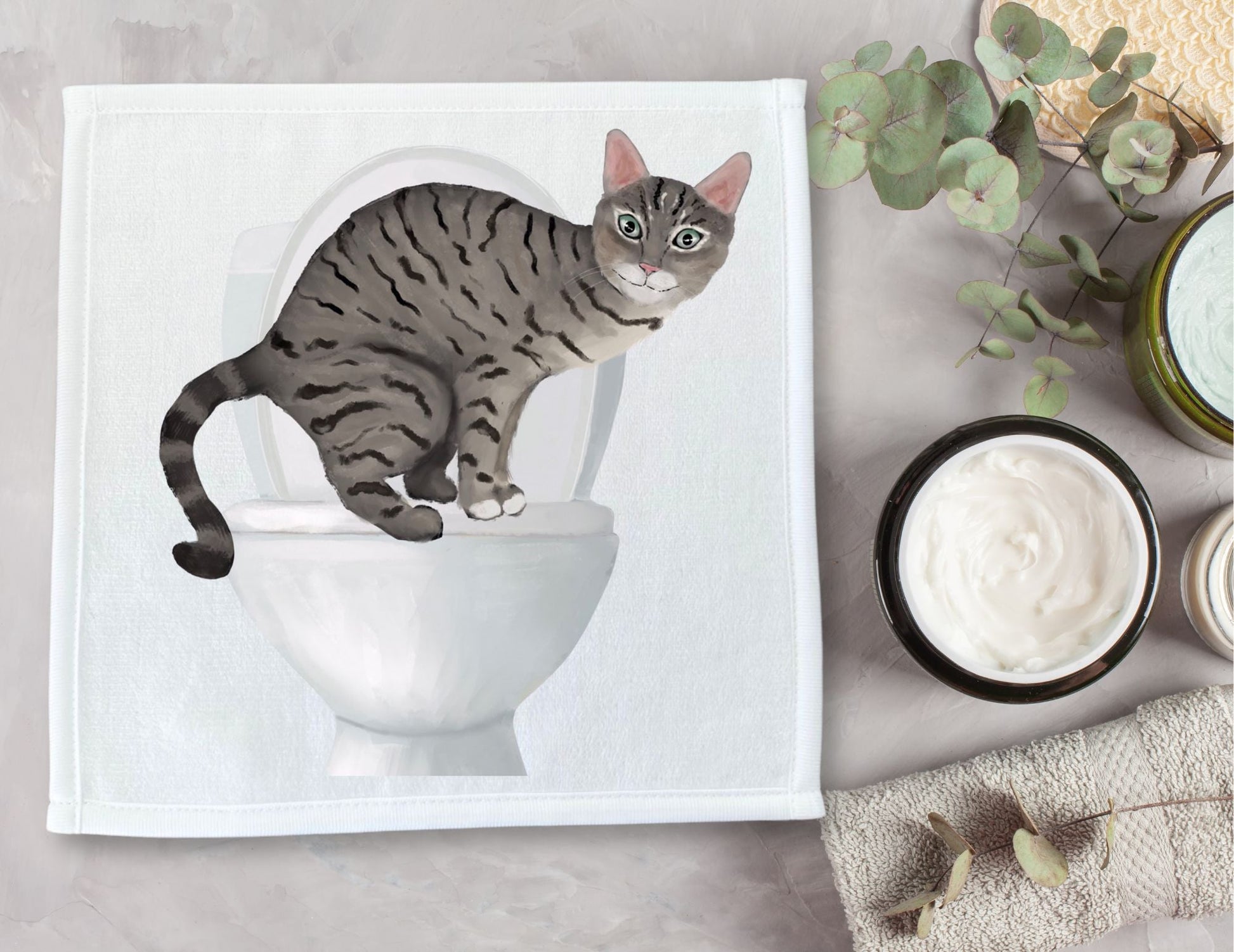 Curious Cat Toilet Washcloth – A Humorous Home Accessory - MerikaArt