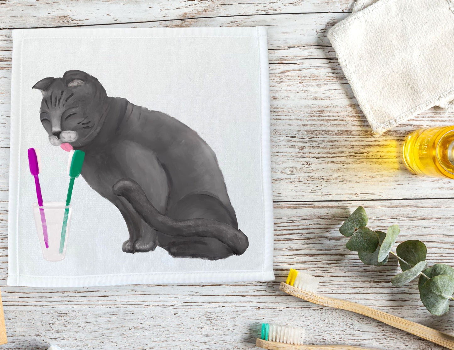 Curious Gray Cat Washcloth – Delightful Cat Lover's Gift - MerikaArt