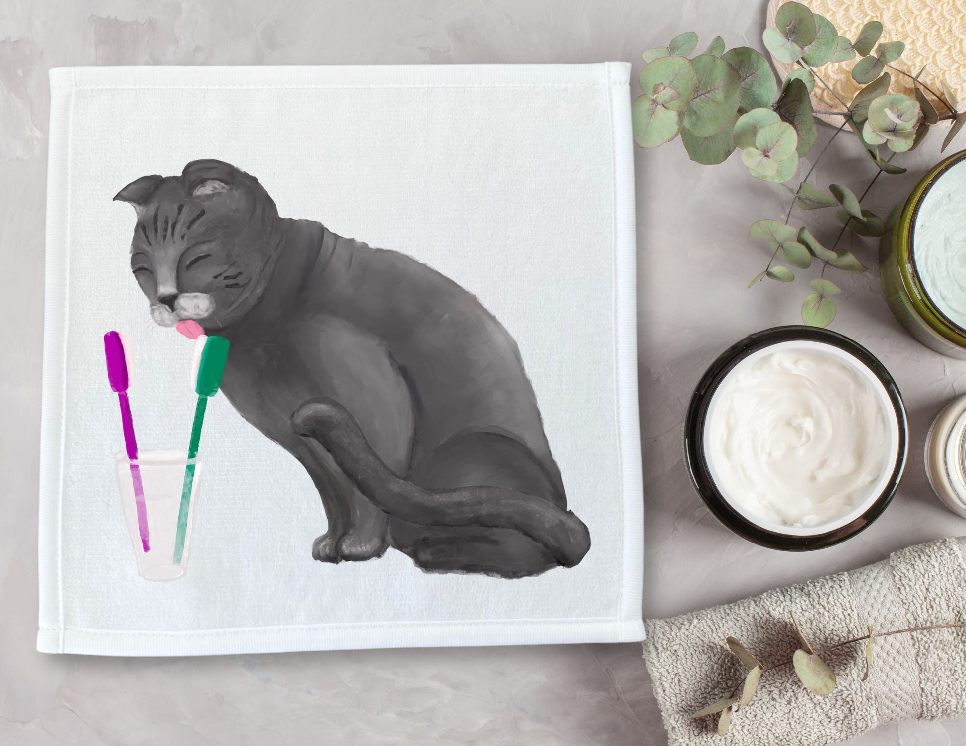Curious Gray Cat Washcloth – Delightful Cat Lover's Gift - MerikaArt