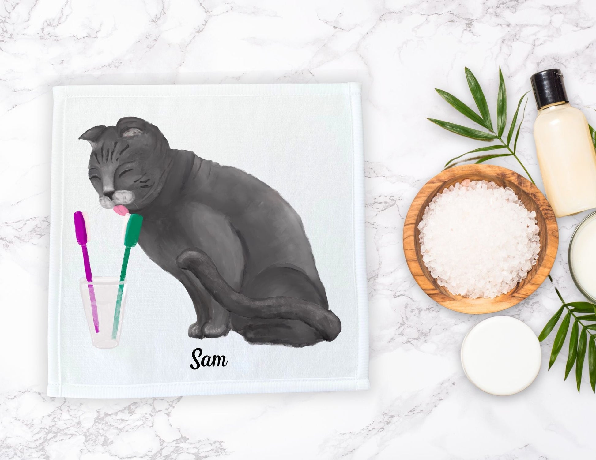 Curious Gray Cat Washcloth – Delightful Cat Lover's Gift - MerikaArt