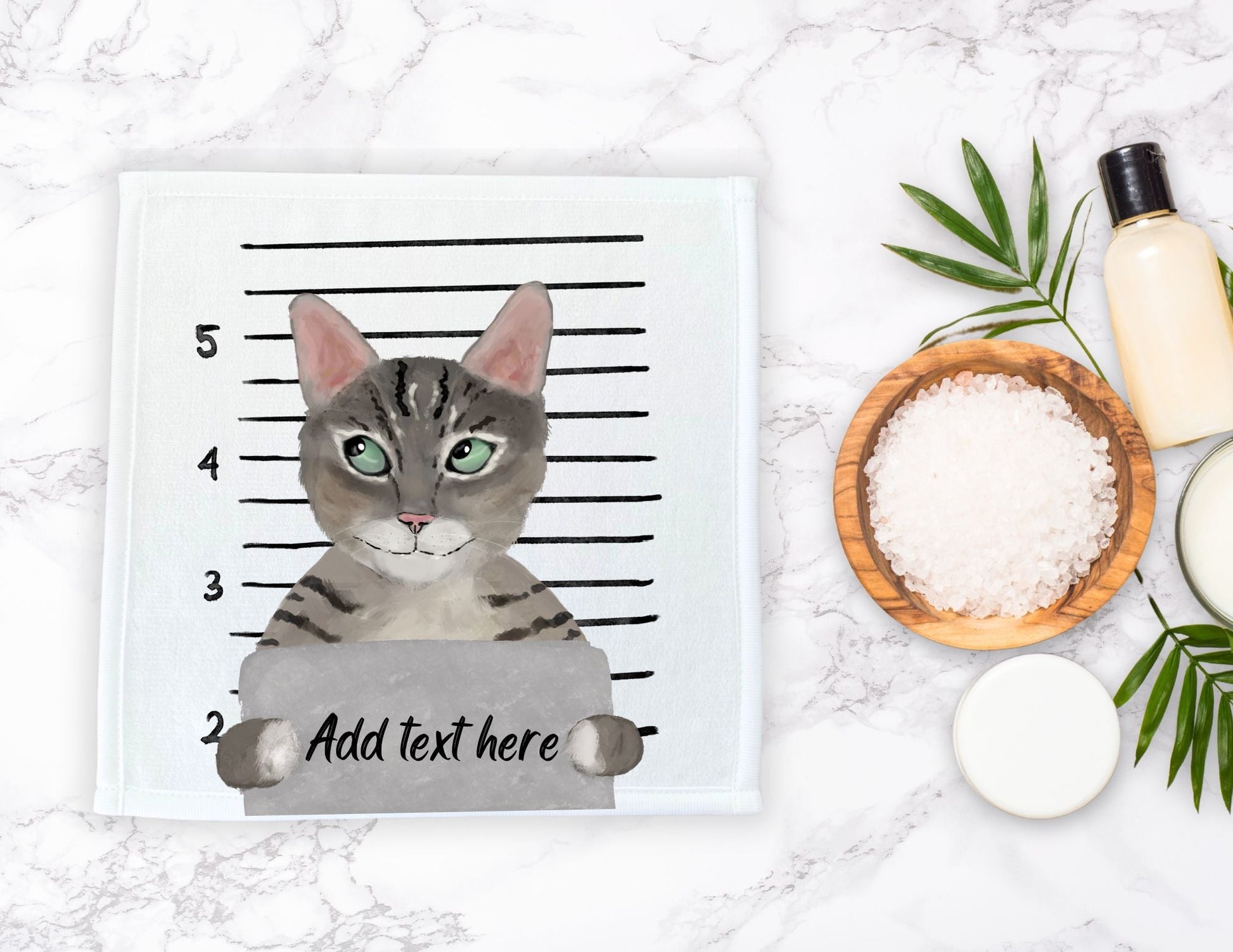 Customizable Cat Mugshot Washcloth - MerikaArt