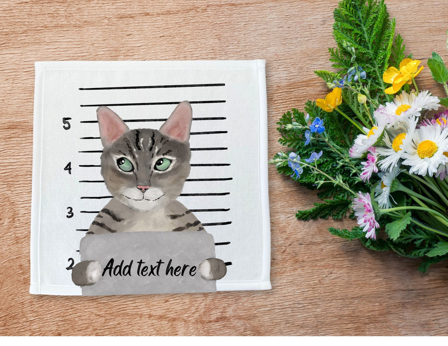 Customizable Cat Mugshot Washcloth - MerikaArt