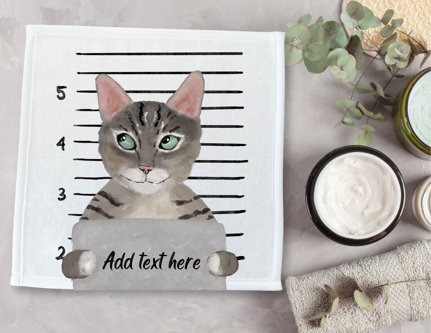 Customizable Cat Mugshot Washcloth - MerikaArt