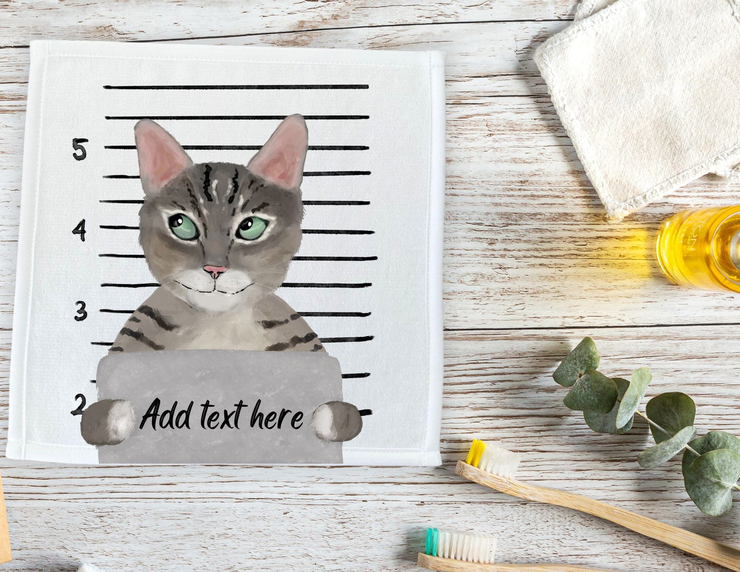 Customizable Cat Mugshot Washcloth - MerikaArt