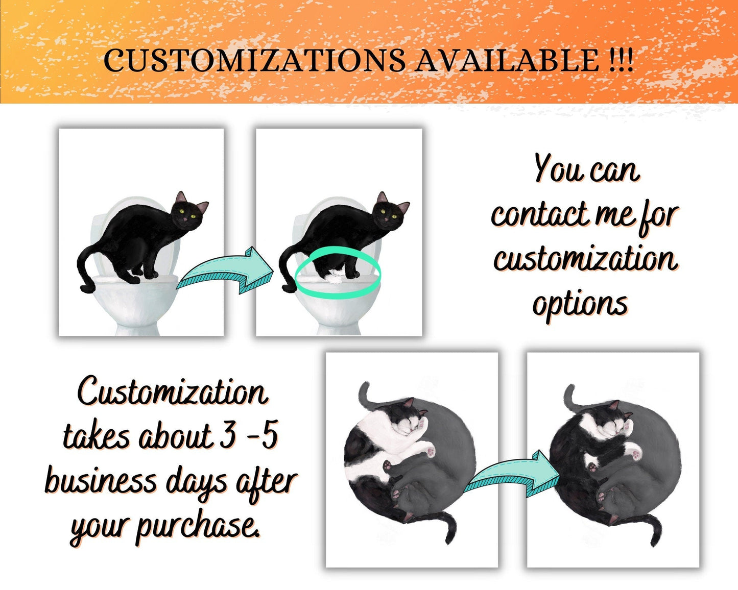 Customized Black Cat Portrait, Personalized Cat Name Print, Pet Painting, Black Cat With Green Eyes, Animal Memorial, Cat Lover Gift - MerikaArt