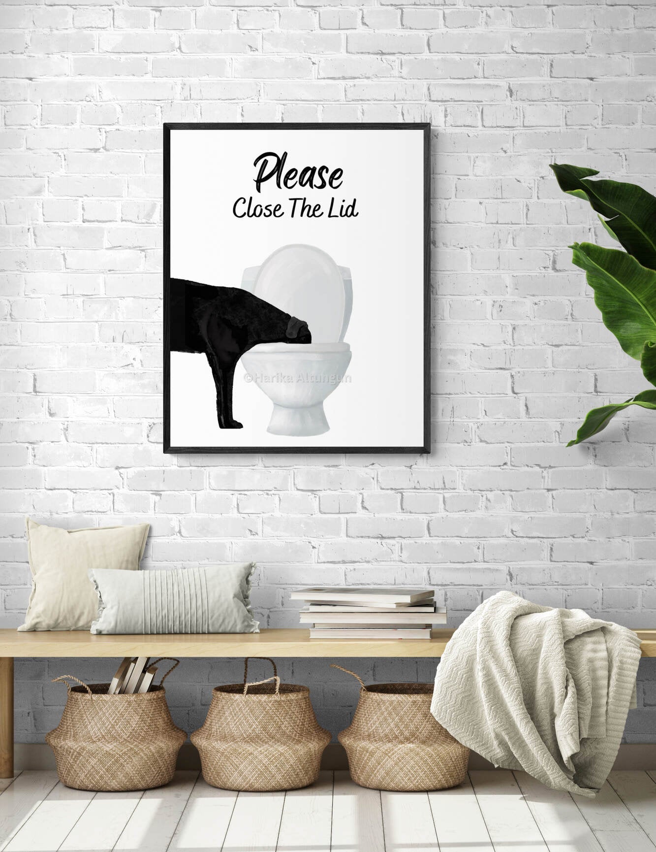 Customized Black Dog Drinking Water From Toilet Sign, Black Labrador Print, Bathroom Decor, Great Dane Painting, Drinking Water From Toilet - MerikaArt