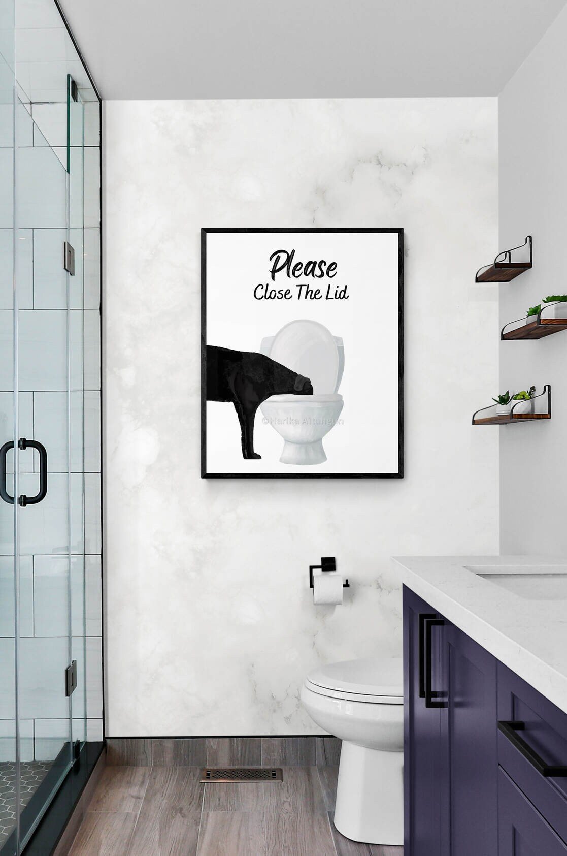 Customized Black Dog Drinking Water From Toilet Sign, Black Labrador Print, Bathroom Decor, Great Dane Painting, Drinking Water From Toilet - MerikaArt