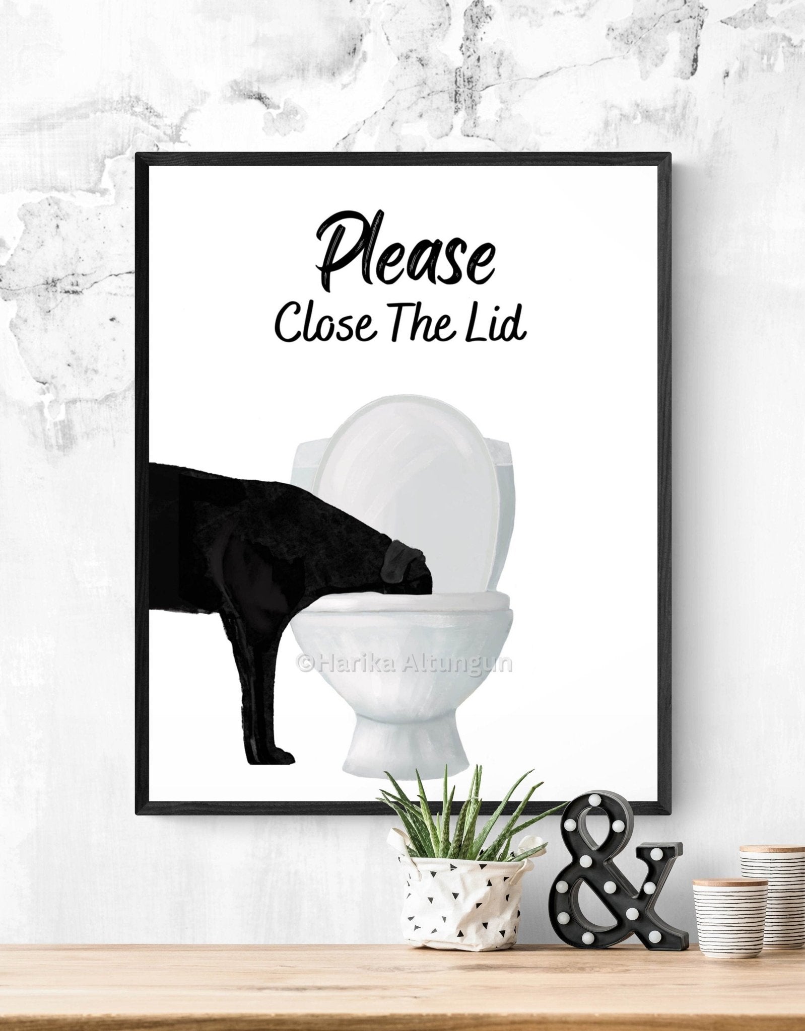 Customized Black Dog Drinking Water From Toilet Sign, Black Labrador Print, Bathroom Decor, Great Dane Painting, Drinking Water From Toilet - MerikaArt
