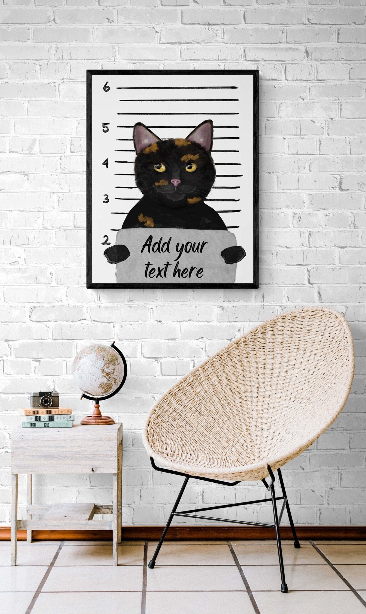 Customized Tortoiseshell Cat Mug Shot Print, Tortie Cat in Prison Artwork, Bathroom Painting, Cat With Toilet Paper Print, Cat Lover Gift - MerikaArt