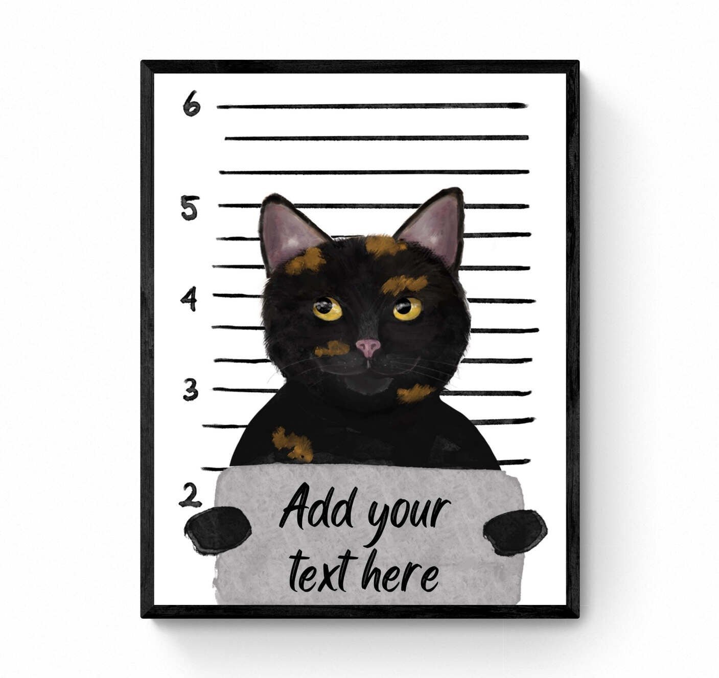Customized Tortoiseshell Cat Mug Shot Print, Tortie Cat in Prison Artwork, Bathroom Painting, Cat With Toilet Paper Print, Cat Lover Gift - MerikaArt