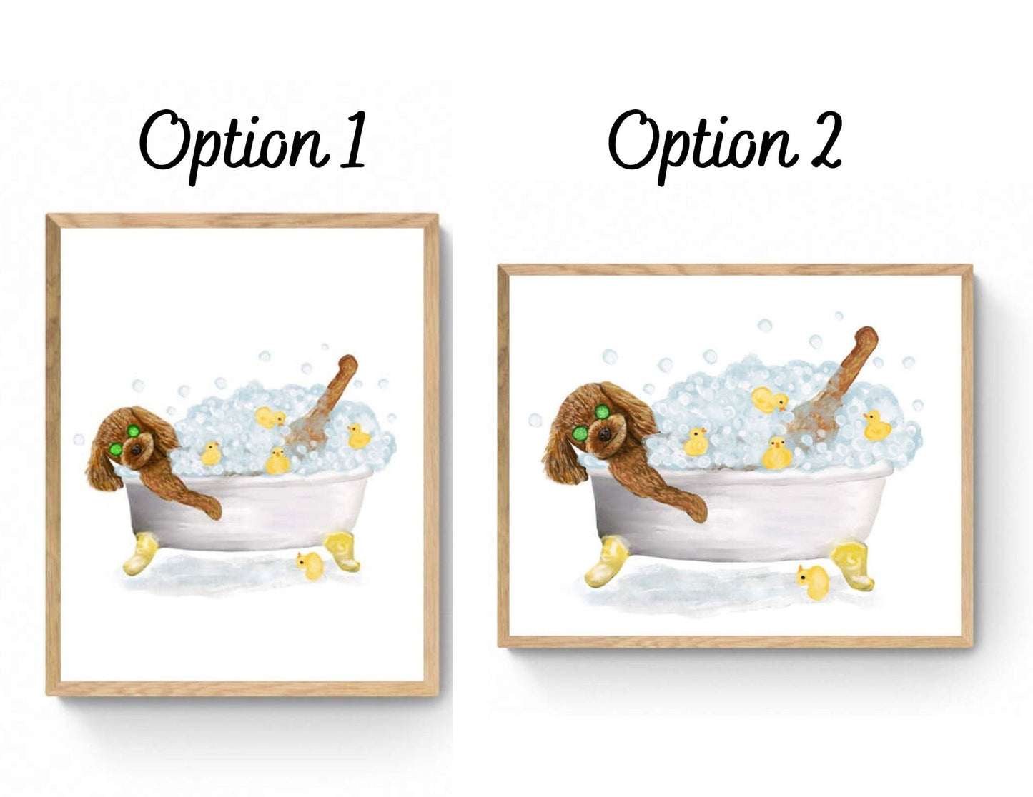 Cute Brown Poodle In Tub Print, Bathing Poodle Print, Bathroom Art, Bathroom Dog Painting, Dog Relaxing In Bath Print, Poodle Lover Gift - MerikaArt