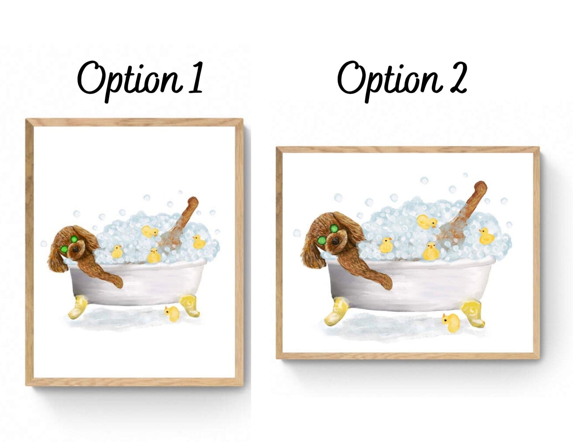 Cute Brown Poodle In Tub Print, Bathing Poodle Print, Bathroom Art, Bathroom Dog Painting, Dog Relaxing In Bath Print, Poodle Lover Gift - MerikaArt
