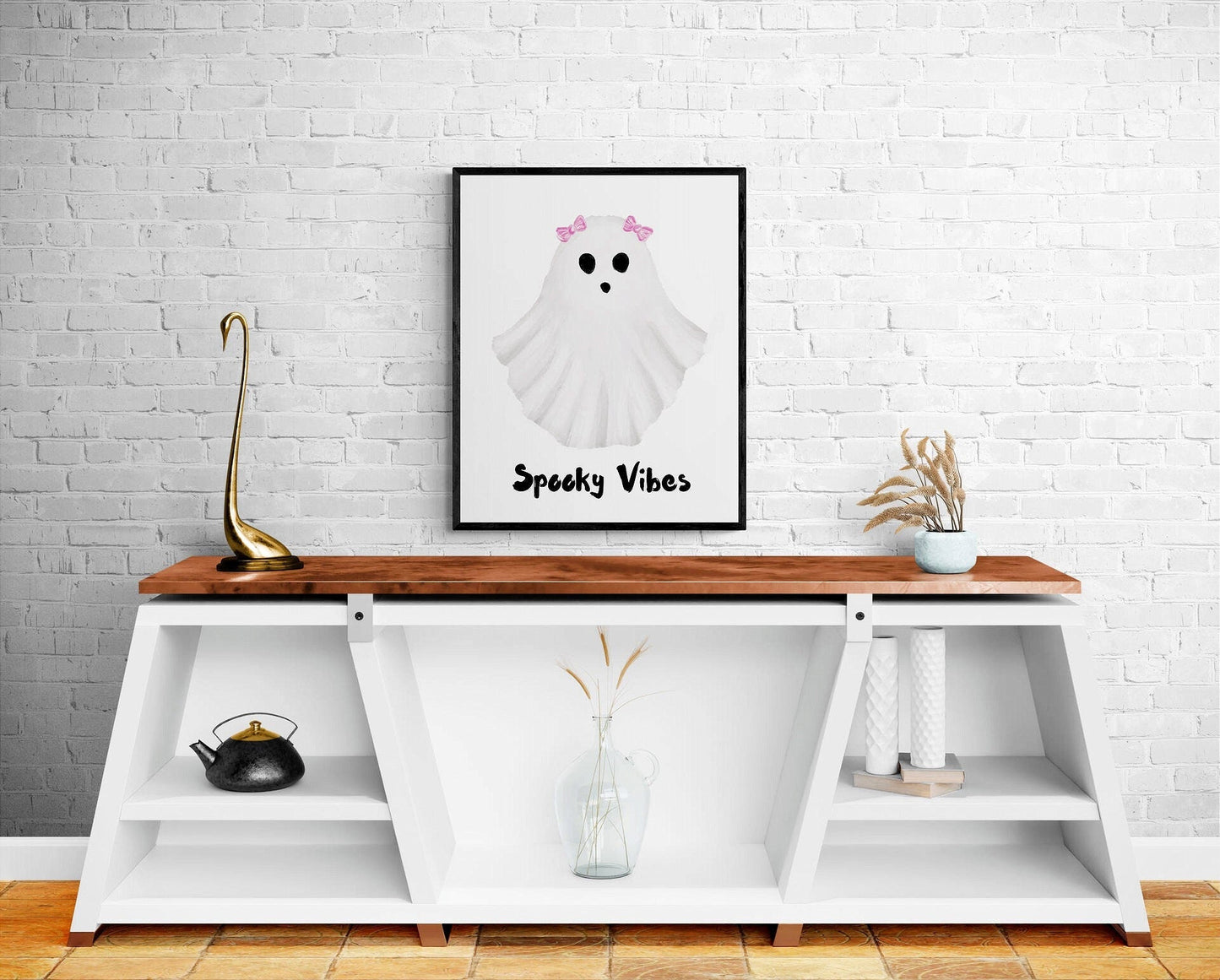 Cute Ghost Print, Halloween Ghost Painting, Spooky Vibes Artwork, Holiday Wall Art, Halloween Holiday Illustration, Fall Painting - MerikaArt