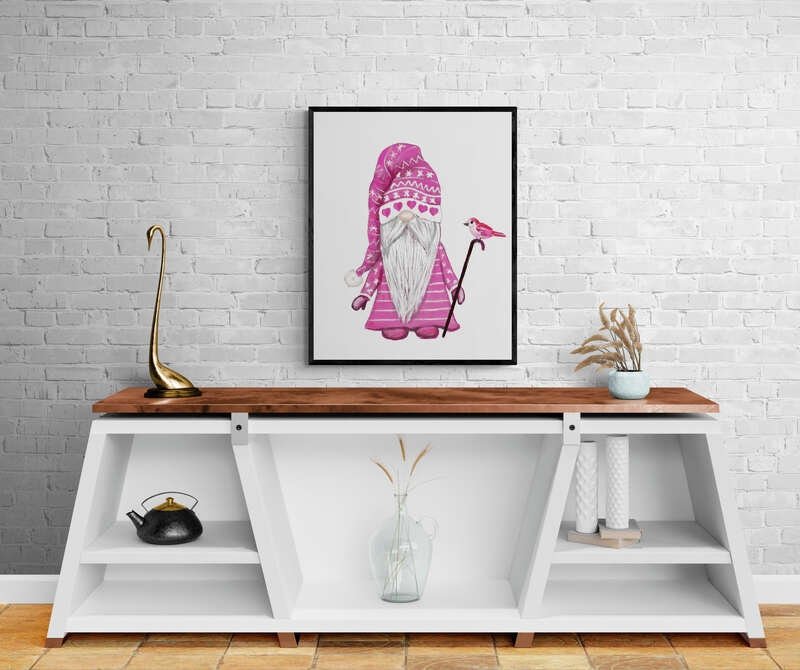 Cute Pink Gnome Wall Art Print, Valentines Day Artwork, Love Wall Art, Valentines Decor, I Love You Art, Holiday Wall Hanging - MerikaArt