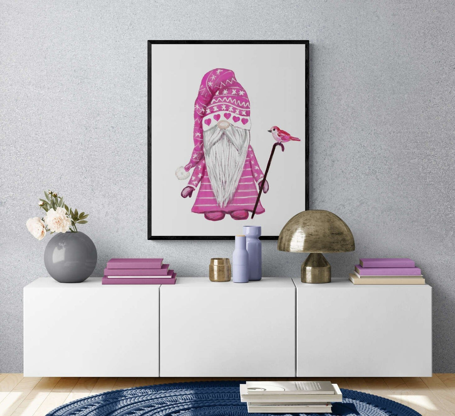 Cute Pink Gnome Wall Art Print, Valentines Day Artwork, Love Wall Art, Valentines Decor, I Love You Art, Holiday Wall Hanging - MerikaArt