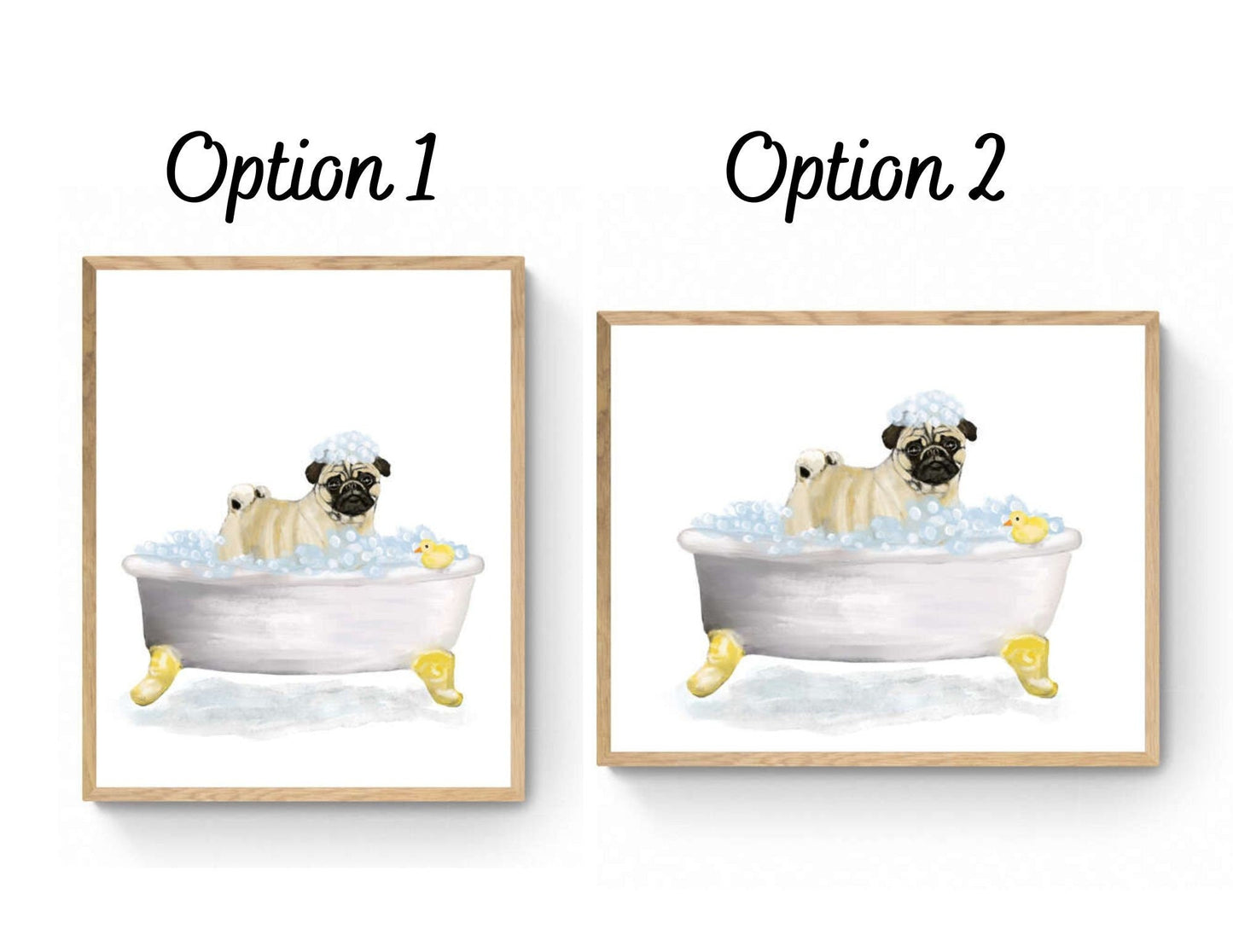 Cute Pug In Tub Print, Bathing Pug Print, Bathroom Art, Bathroom Dog Painting, Dog Relaxing In Bath Print, Pug Lover Gift - MerikaArt
