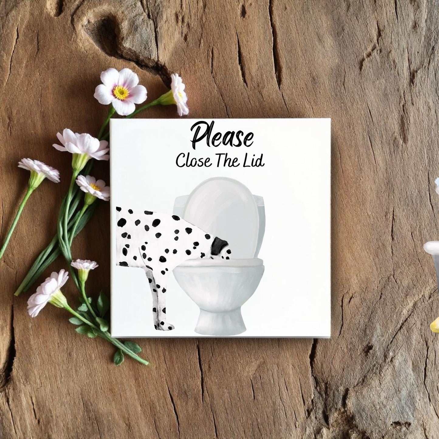 Dalmatian Please Close The Lid Ceramic Tile - MerikaArt