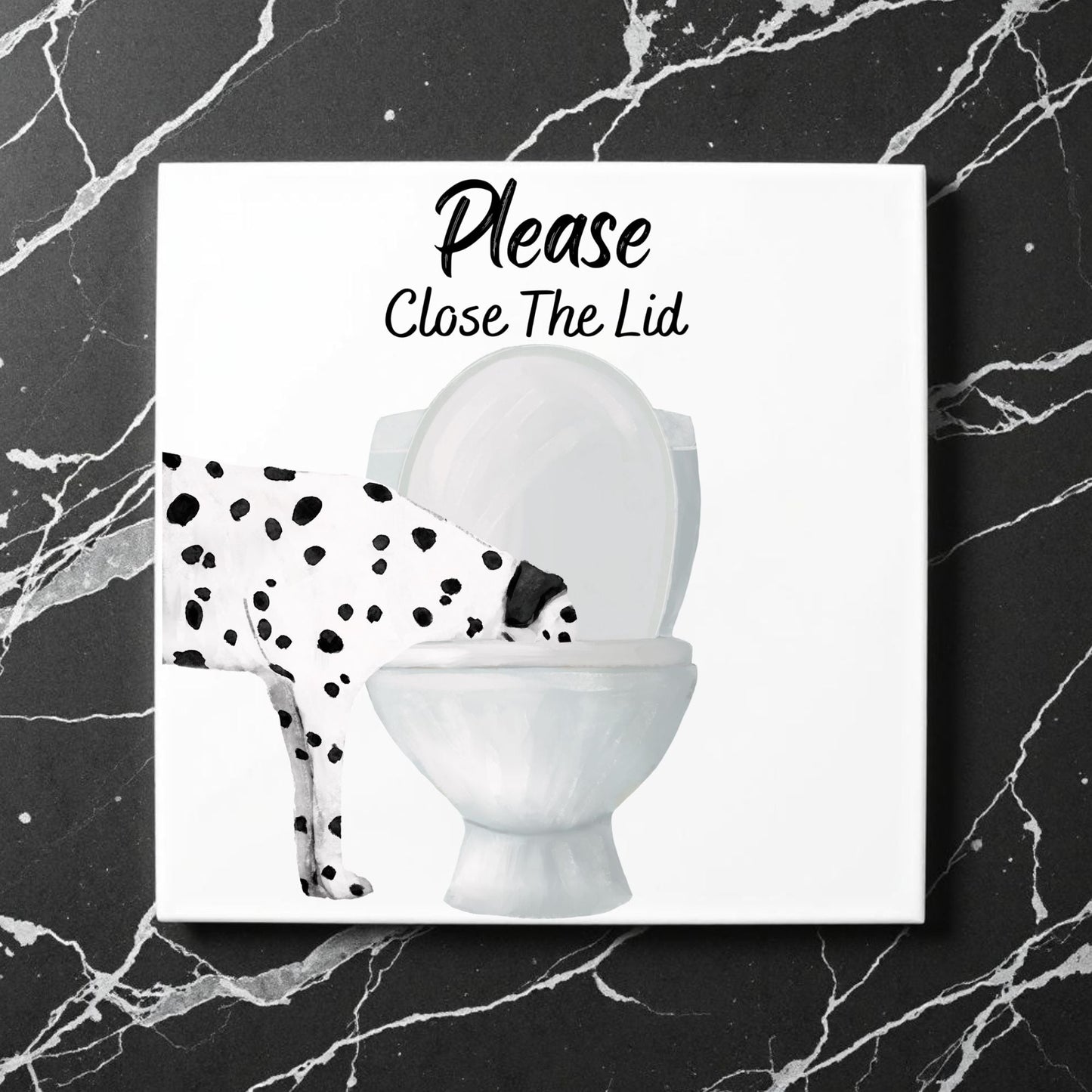 Dalmatian Please Close The Lid Ceramic Tile - MerikaArt