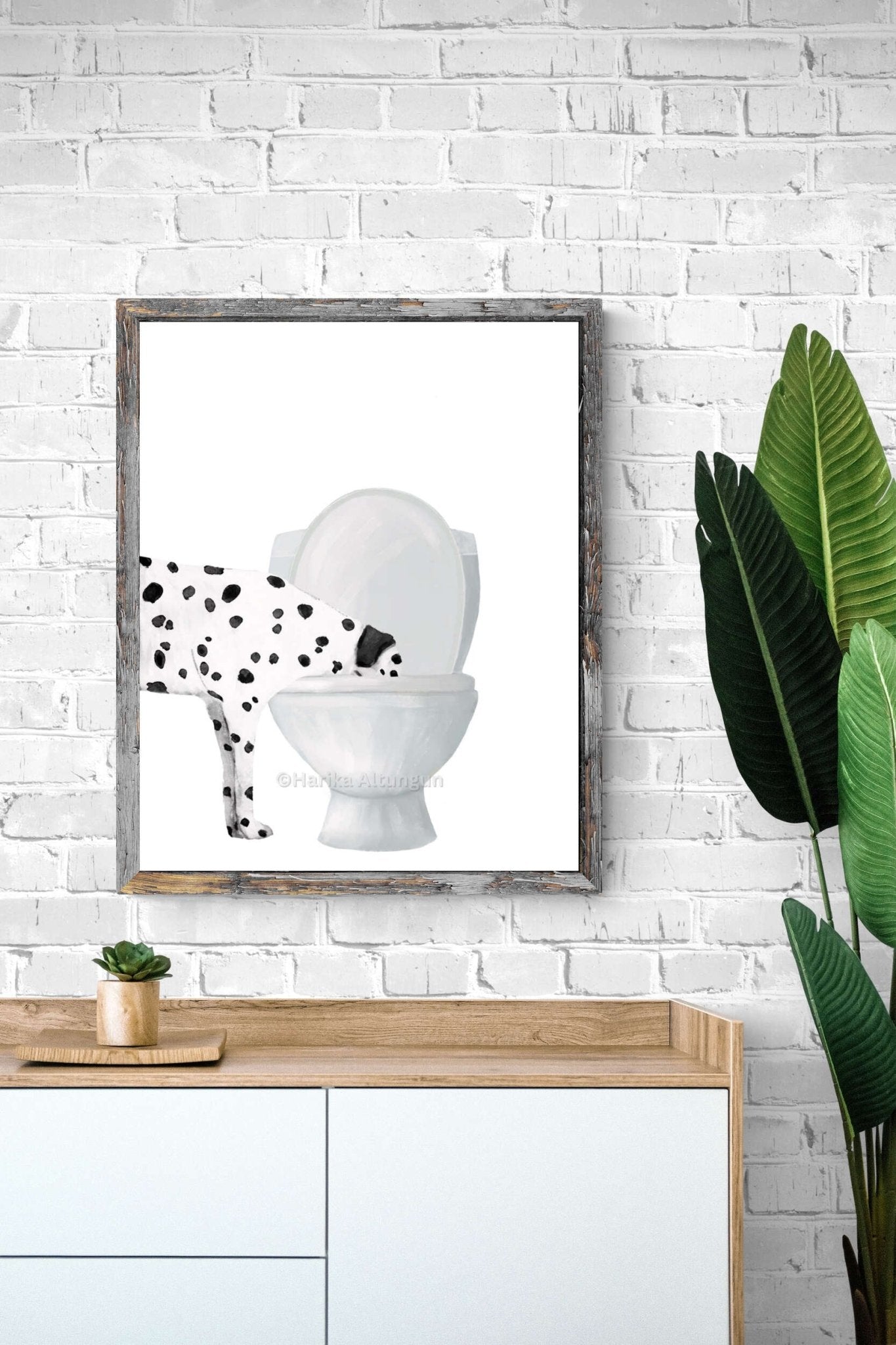 Dalmatian Toilet Print, Dog Drinking From Toilet Sign, Funny Bathroom Decor, Cream Dog Painting, Puppy Poster, Pet Memorial, Dog Lover Art - MerikaArt