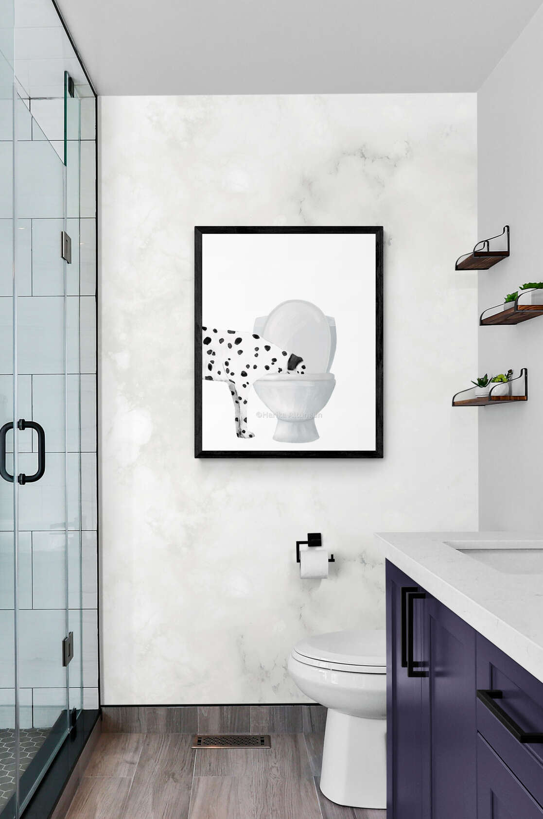 Dalmatian Toilet Print, Dog Drinking From Toilet Sign, Funny Bathroom Decor, Cream Dog Painting, Puppy Poster, Pet Memorial, Dog Lover Art - MerikaArt