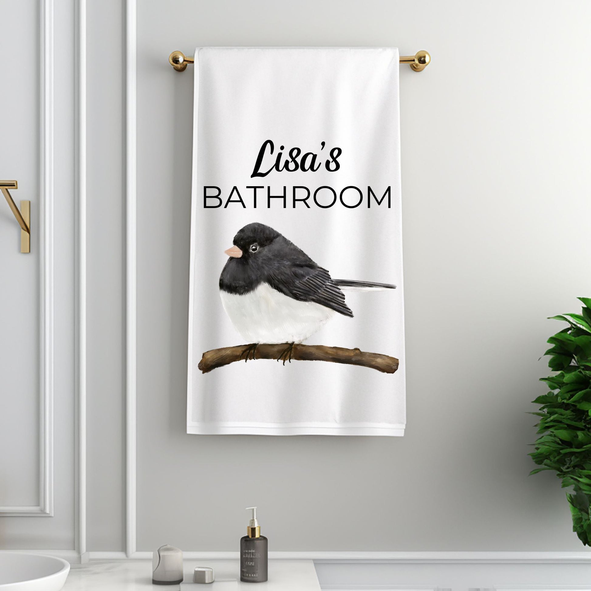 Dark - Eyed Junco Bathroom Towel - MerikaArt