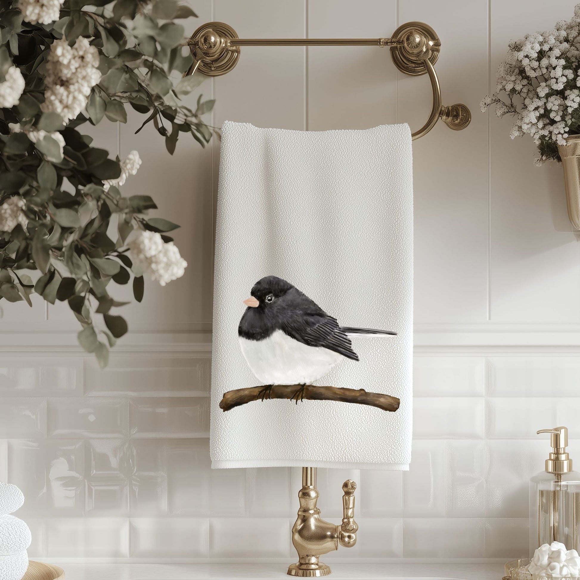 Dark - Eyed Junco Bathroom Towel - MerikaArt
