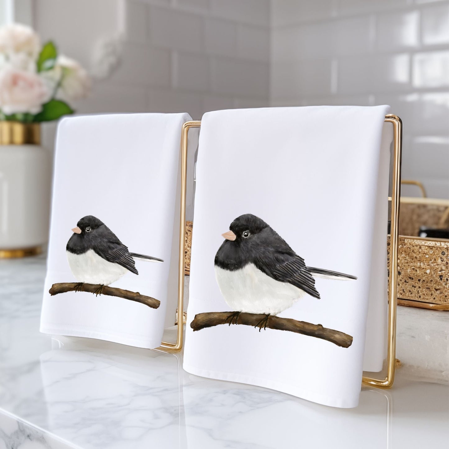 Dark - Eyed Junco Bathroom Towel - MerikaArt