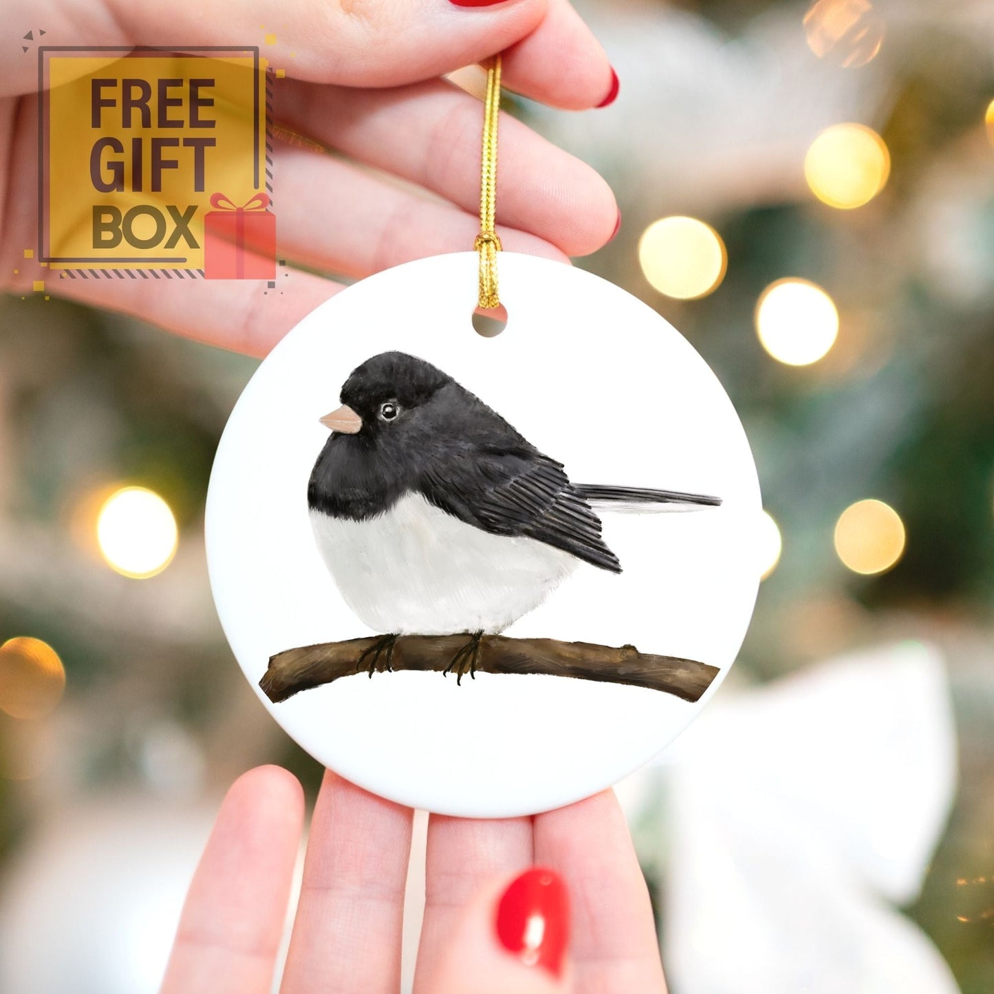 Dark - Eyed Junco Ceramic Ornament - MerikaArt
