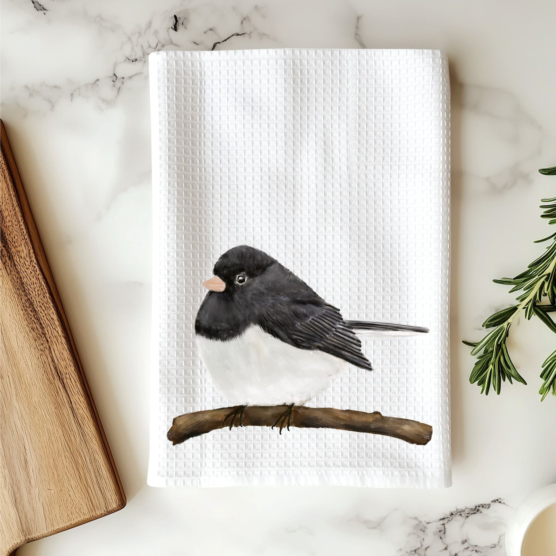 Dark - Eyed Junco Kitchen Towel - MerikaArt