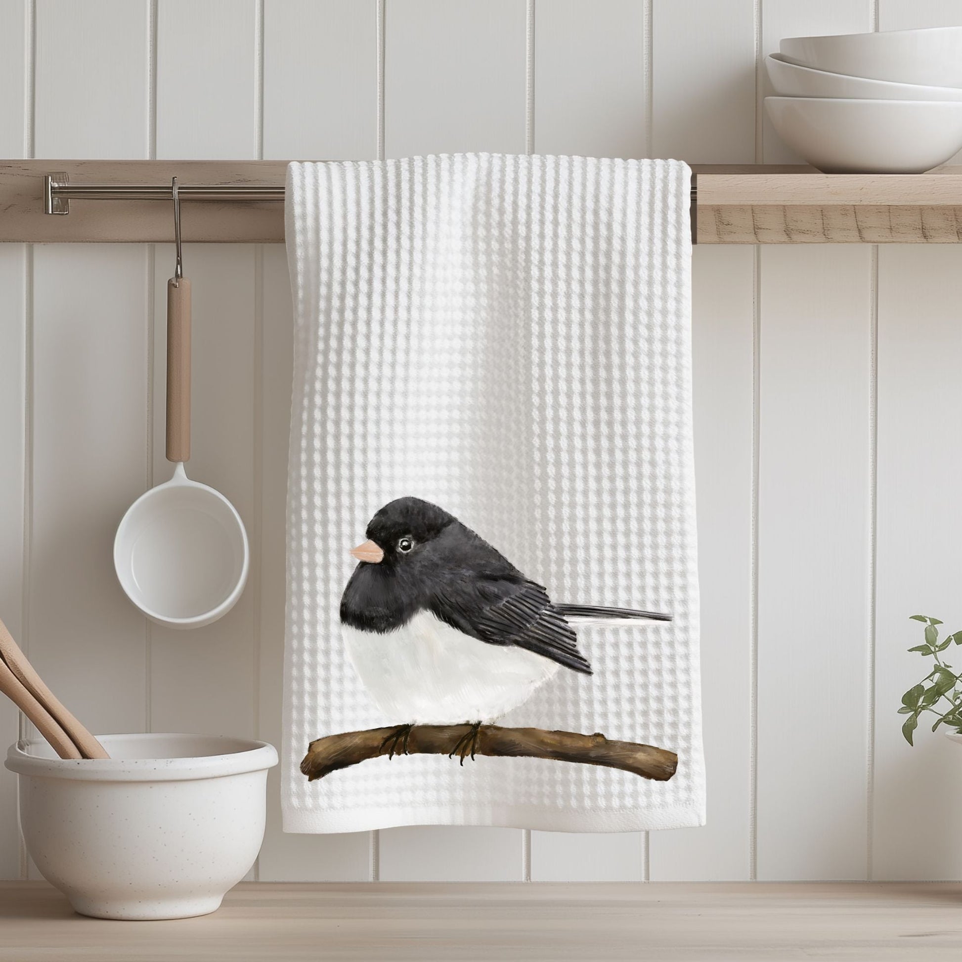 Dark - Eyed Junco Kitchen Towel - MerikaArt