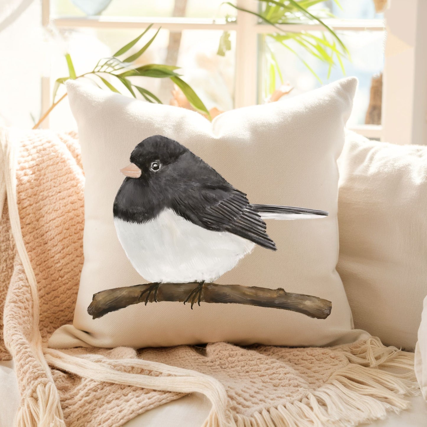 Dark - Eyed Junco Pillow - MerikaArt