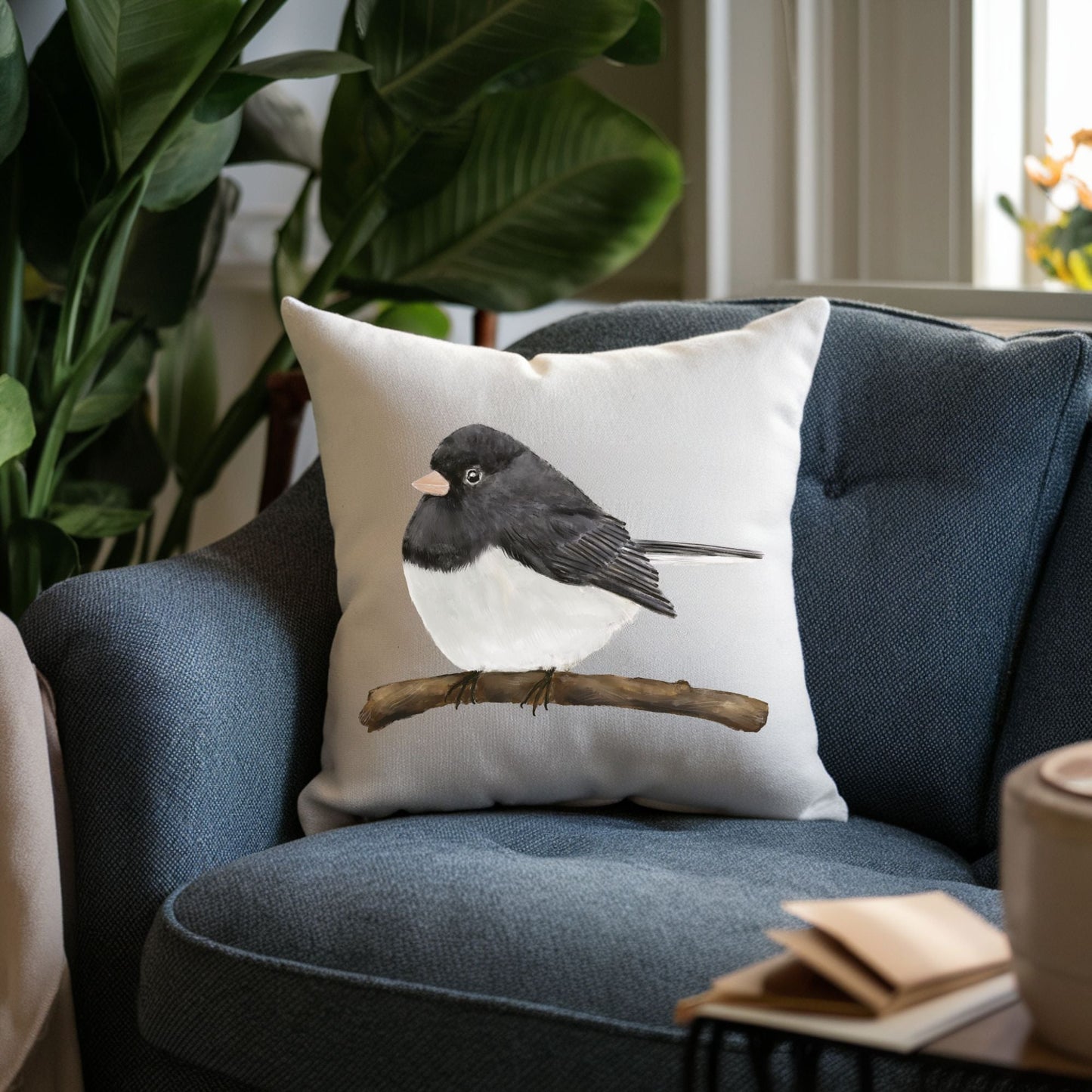 Dark - Eyed Junco Pillow - MerikaArt