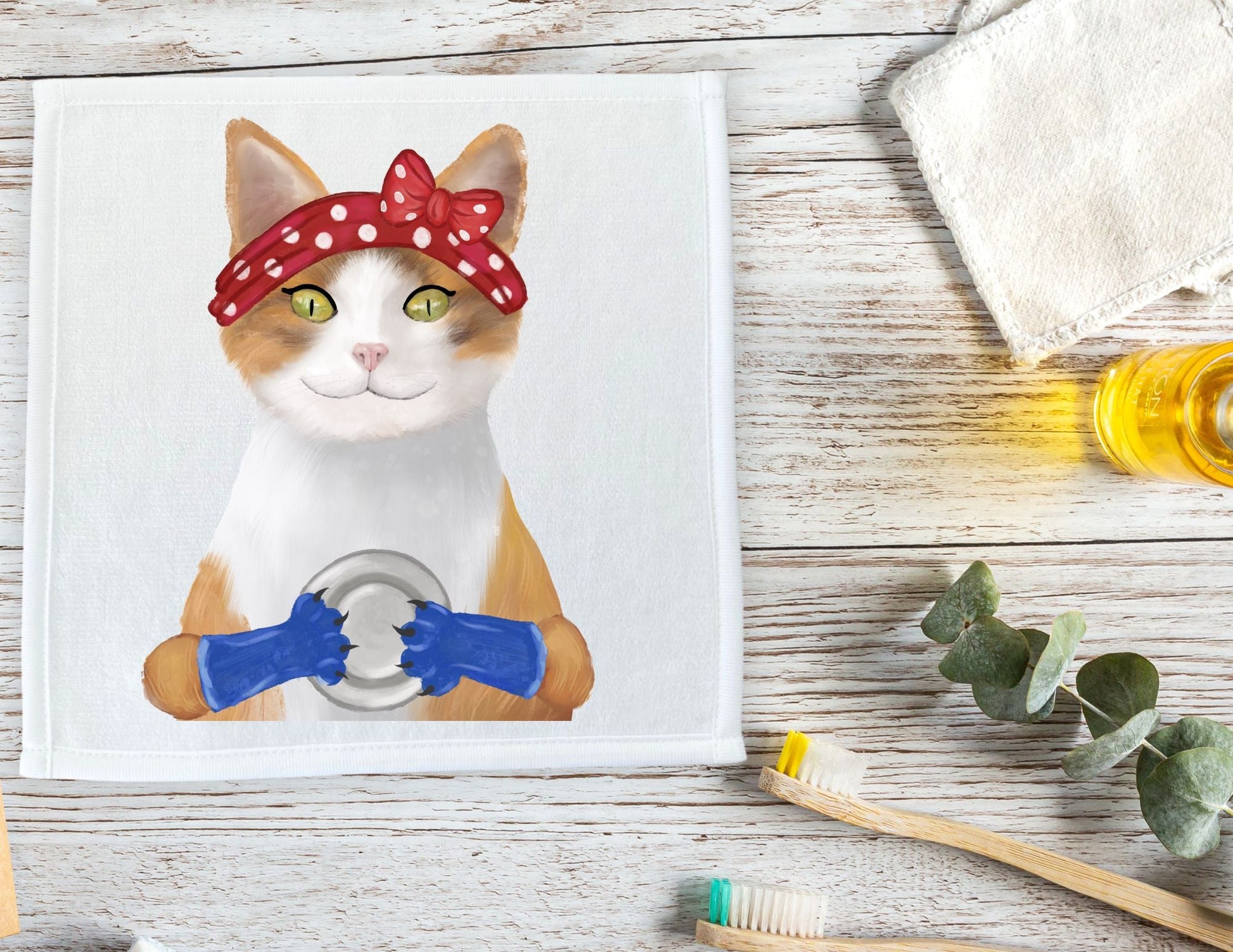 Dishwashing Cat Washcloth - MerikaArt