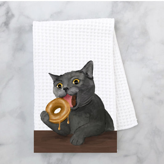 Donut Cat Waffle Weave Kitchen Towel - MerikaArt