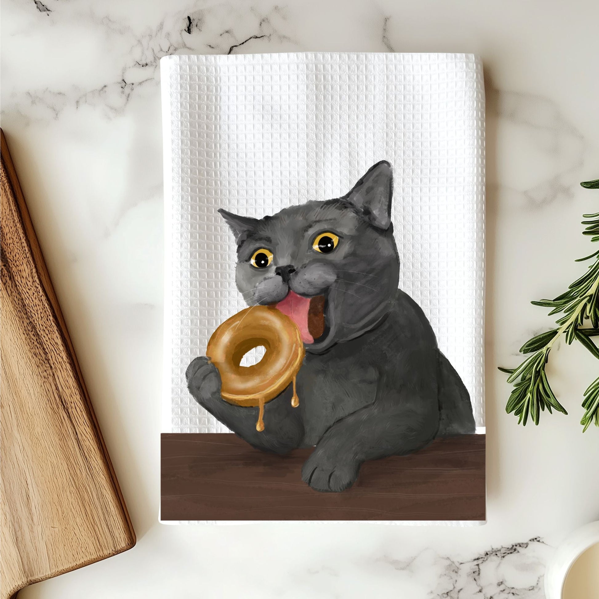 Donut Cat Waffle Weave Kitchen Towel - MerikaArt