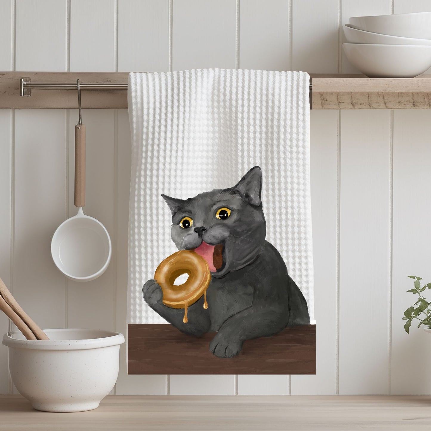 Donut Cat Waffle Weave Kitchen Towel - MerikaArt