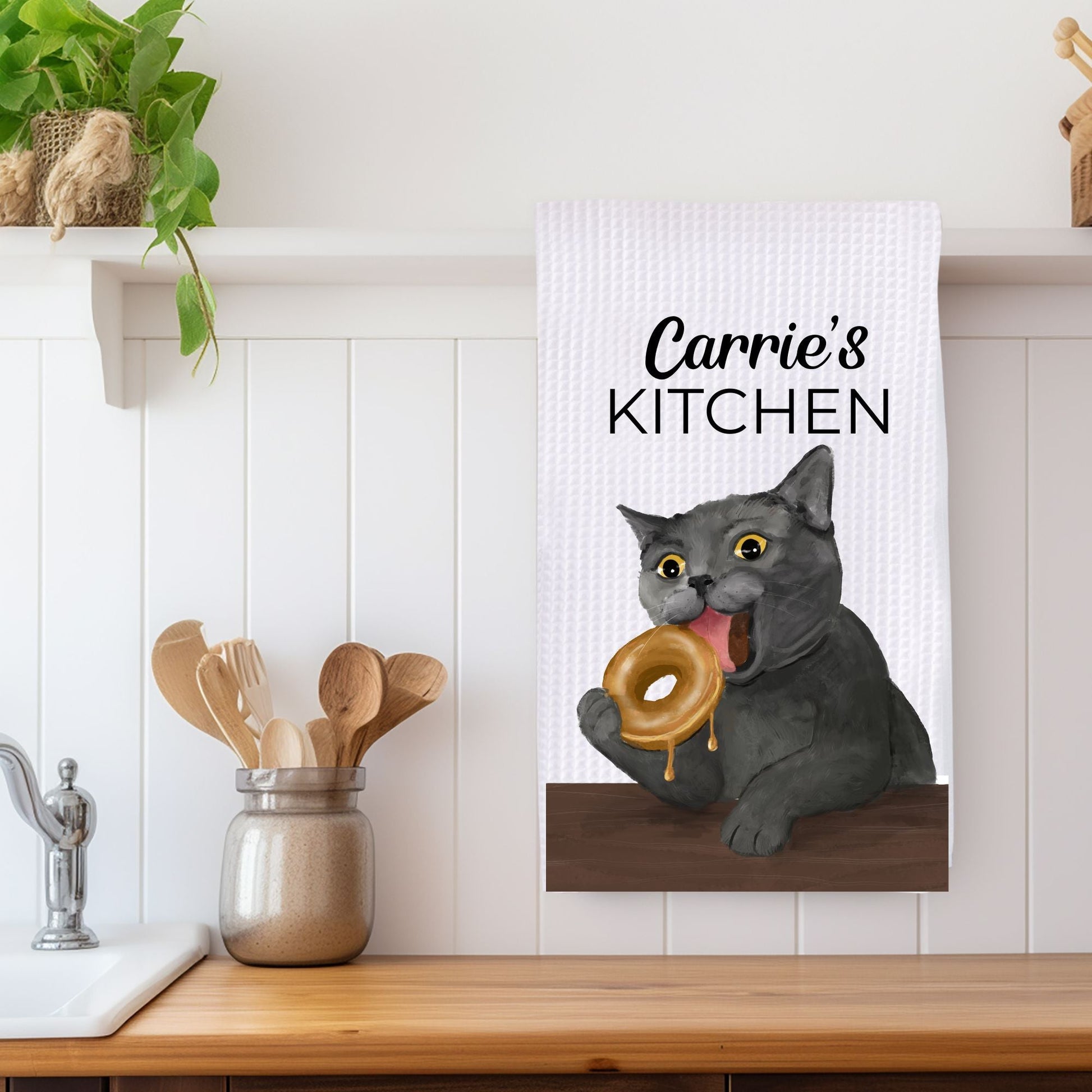 Donut Cat Waffle Weave Kitchen Towel - MerikaArt
