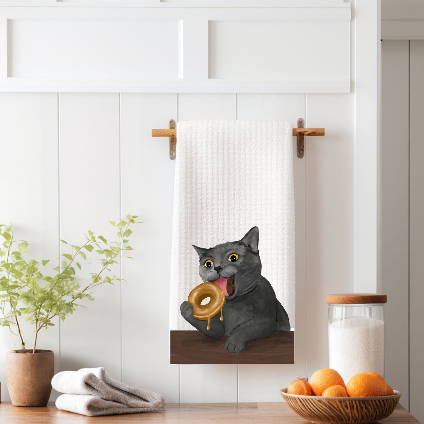 Donut Cat Waffle Weave Kitchen Towel - MerikaArt