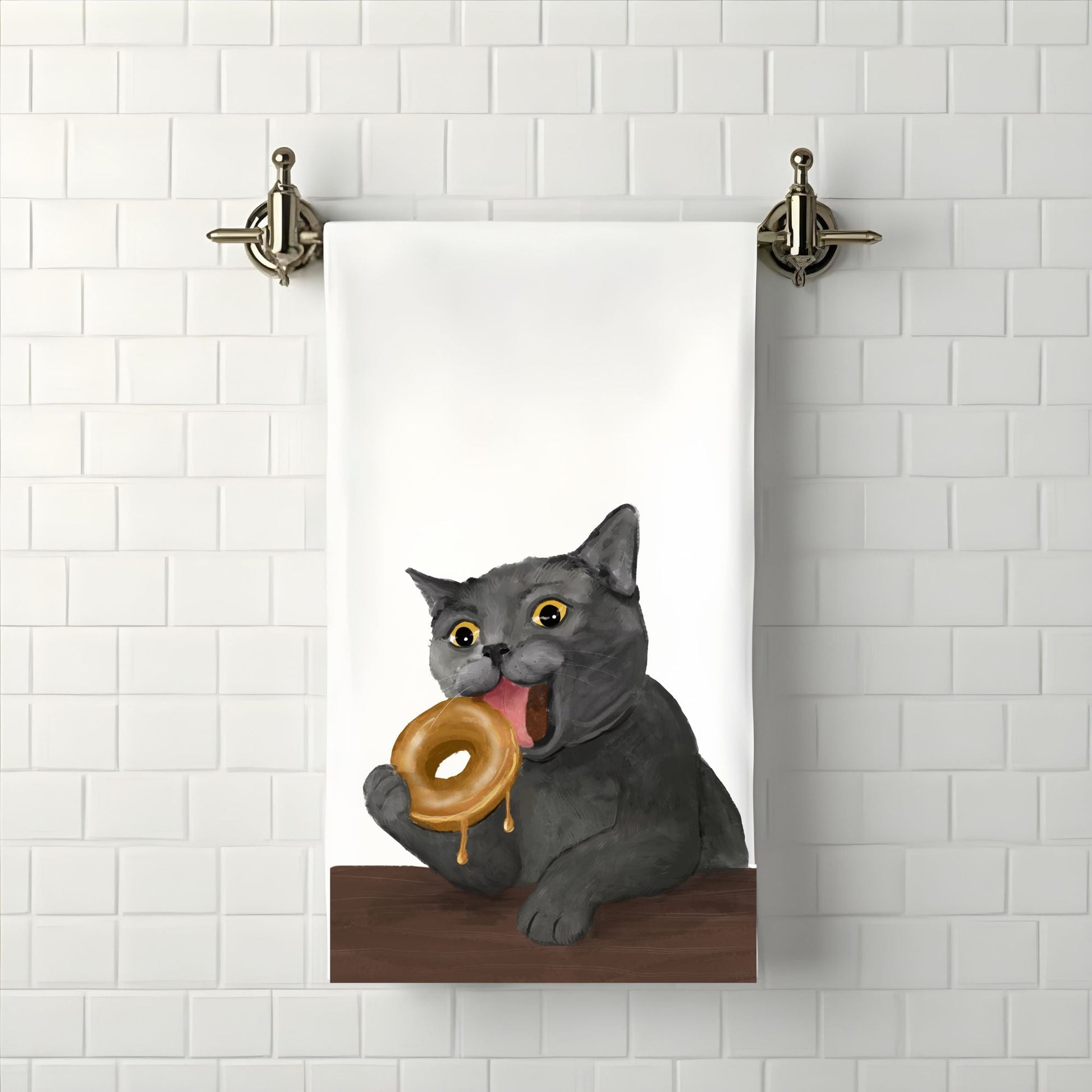 Donut Gray Cat Bathroom Towel - MerikaArt