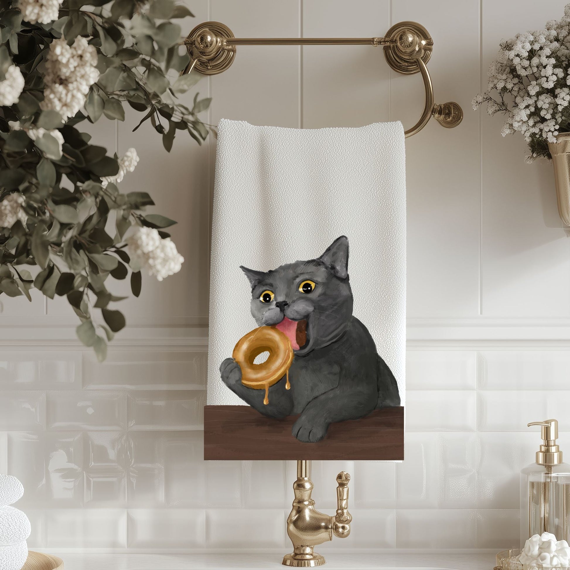 Donut Gray Cat Bathroom Towel - MerikaArt