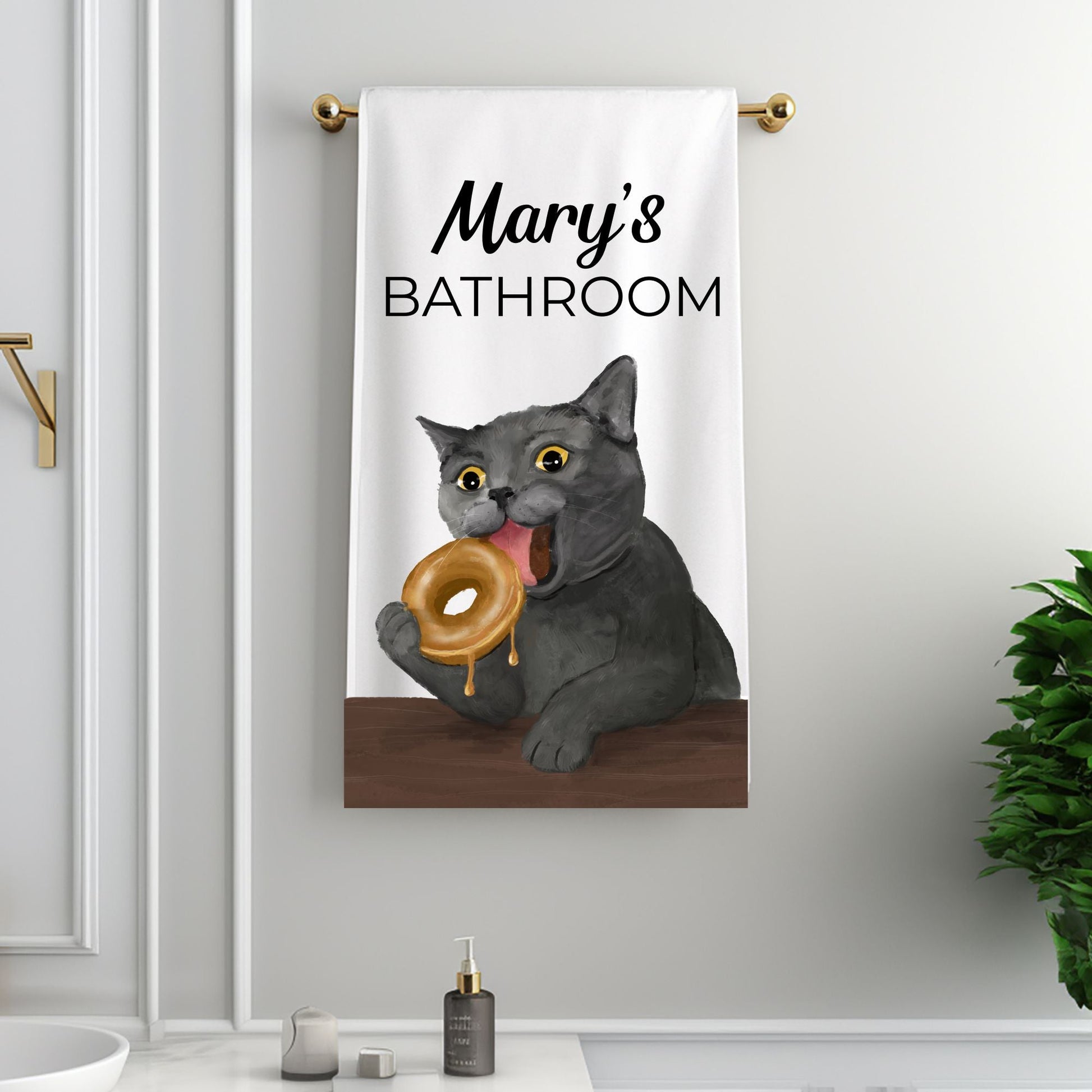 Donut Gray Cat Bathroom Towel - MerikaArt