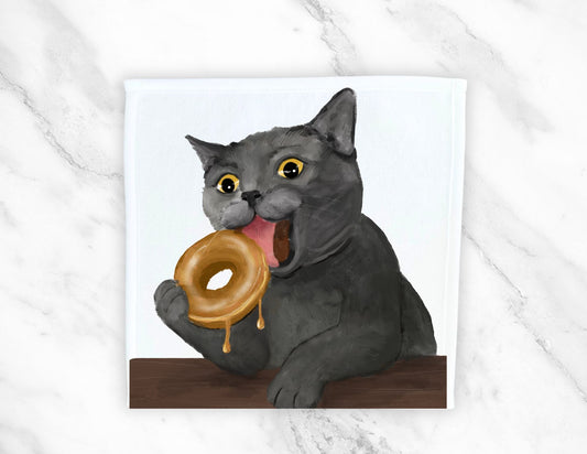 Donut - Loving Gray Cat Washcloth - MerikaArt