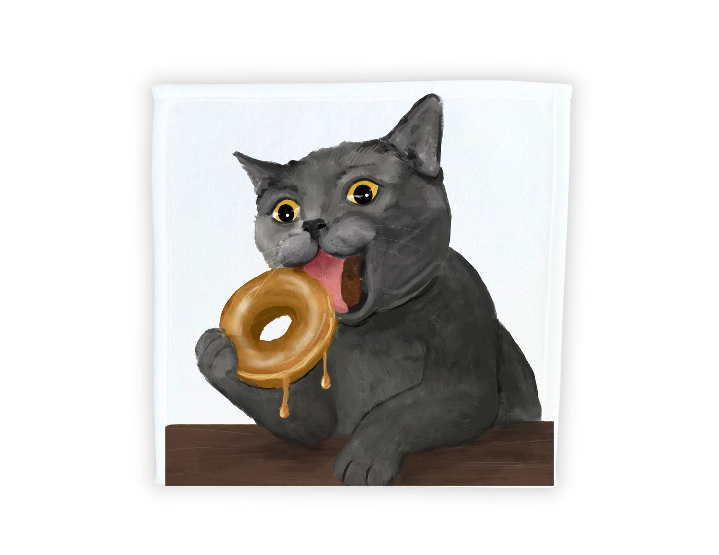 Donut - Loving Gray Cat Washcloth - MerikaArt